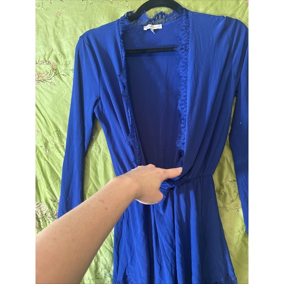 Charlotte Russe Y2K Romper Blue Long Sleeve Shorts Lace Detail Plunge Neckline M - Picture 3 of 5